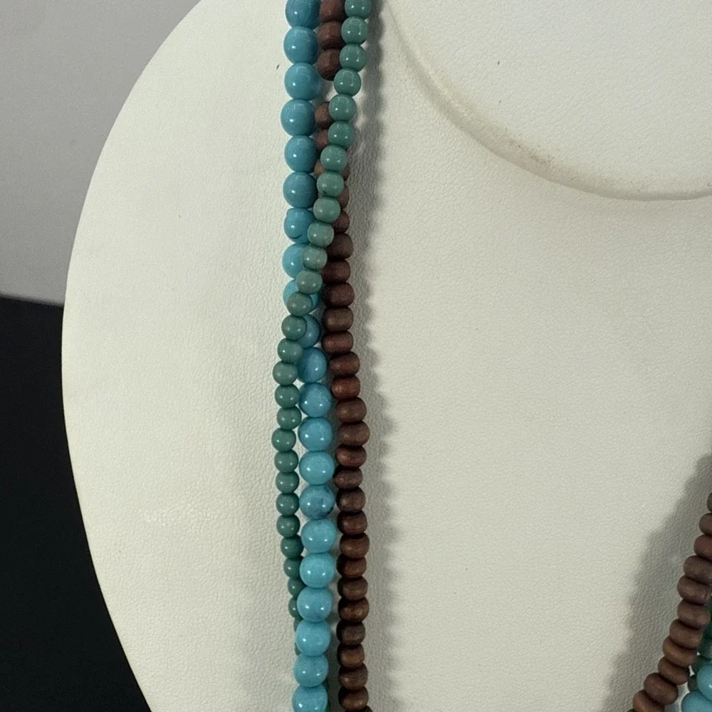 Vintage Southwestern Cross Pendant Necklace Turquoise Tiger Eye Jasper Stones - Picture 4 of 12